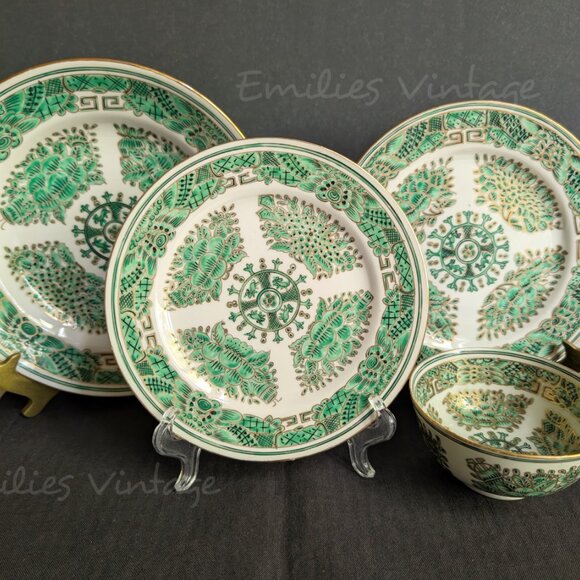 1 Green & Gold Fitzhugh Porcelain Bowl Dish Chinoiserie Preppy Grand Millennial - Picture 16 of 16
